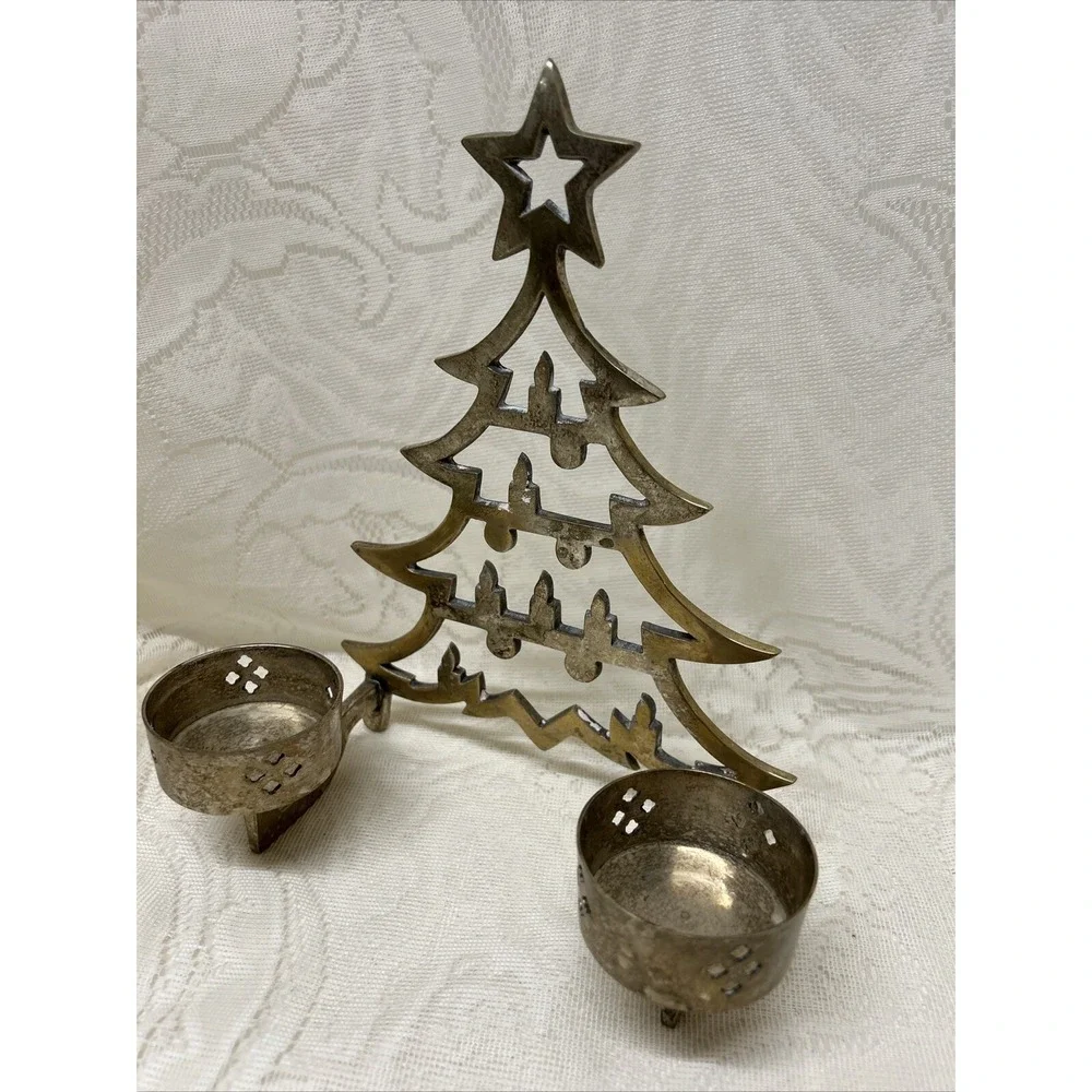 Vintage Silver‎ Plated Christmas Tree 2 Candle Holder International Silver Co